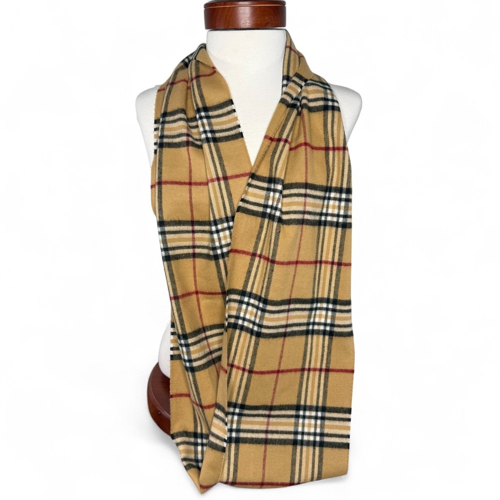 Cashmink Beige Tan Plaid Infinity Scarf Camel Checkered Classic Cozy Preppy‎